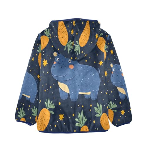 Blue Hippo Orange Carrots Toddler Fleece Jacket Girl Boys Hooded Fleece Jacket Coat Warm Outwear Zip-up 3-10T2