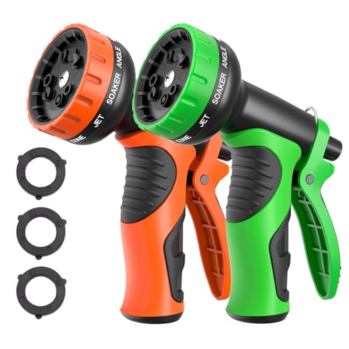 Besiter Garden Hose Nozzle with 10 Spray Patterns : 2 Pack High Pressure Water Sprayer for Car Washing Pet Bathing & Lawn Care with Lock Feature & Comfort Grip Fits All 3/4 Standard Hoses Thread