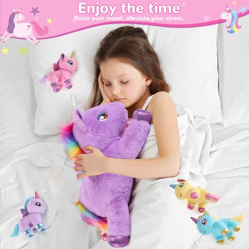 Image of 5 Pieces Unicorn Stuffed Animals - 1 Mommy Stuffed Unicorn with 4 Babies - Unicorns Gifts for Girls Ages 3-8, Unicorns Plush Toys for Christmas, Valentine's, Birthday Gifts (Pink & Purple)