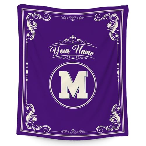 Personalized Blanket with Name, Initial Throws Gift for Girls, Soft Anniversary Birthday Gifts for Her, Cozy Flannel Throw Blankets for Couch Sofa, 40x50 Inches