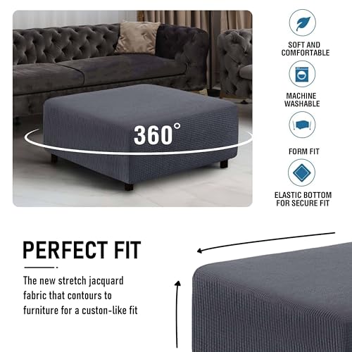 qiden Square Footstool Cover Jacquard Plush Thicker Large Stretch Pouffe Cover Anti-Slip Ottoman Slipcovers With Elastic Bottom - Image 4