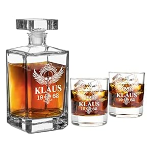 AIGAT Gepersonaliseerde whiskykaraf set met 2 whiskyglazen, geschenken voor hem, housewarming, bruidegomman, aangepast huwelijkscadeau, maat 700ml