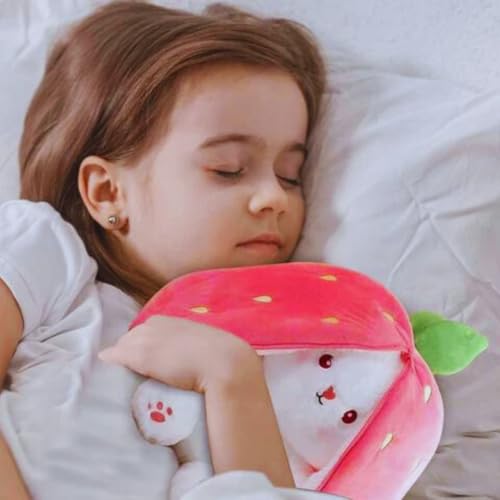 Image of Reversible Strawberry Bunny Soft Toy with Smooth Chain Zipper | Strawberry Rabbit Toy for Kid | Cute Doll Teddy Bear Gift for Girlfriend | Birthday Gift Items