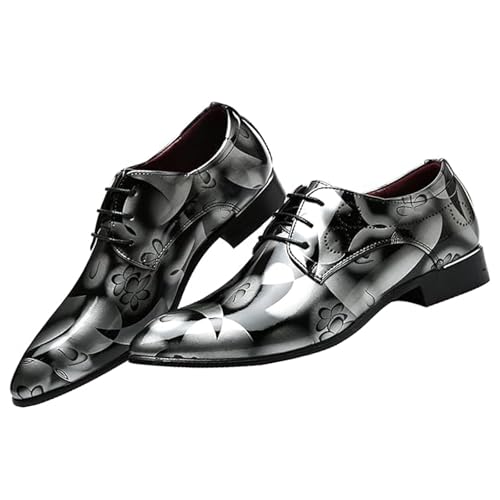 Men's Patent Leather Pointed Toe Floral Oxford Shoes Fashion Lace-Up Casual Business Formal Shoes Wedding Banquet Dress Shoes3