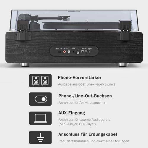 1 by ONE Plattenspieler mit Lautsprechern, All-in-One Vinyl-Player mit Bluetooth, AT-3600L Tonabnehmer, Riemenantrieb, Phono-Vorverstärker & RCA-Ausgang (33/45 RPM)