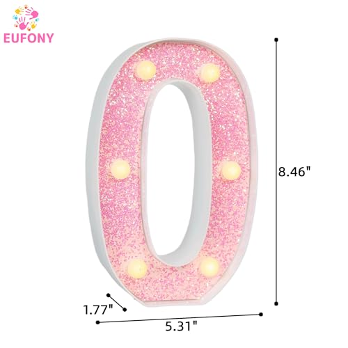 Image of Pink Glitter Marquee Light Up Numbers, LED Number Lights Battery Operated for Girls 10th 20th Pink Birthday Party Table Decorations, Wall Decor for Girl Bedroom, Number 0 Sign Warm White Lights