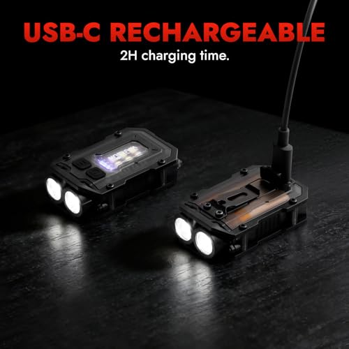 WARSUN Mini Keychain Flashlight 300 Lumens, 2-Pack – Rechargeable Magnetic EDC Cap Light, Clip-On Pocket Light with COB Wide Beam for Work, Camping, Dog Walking