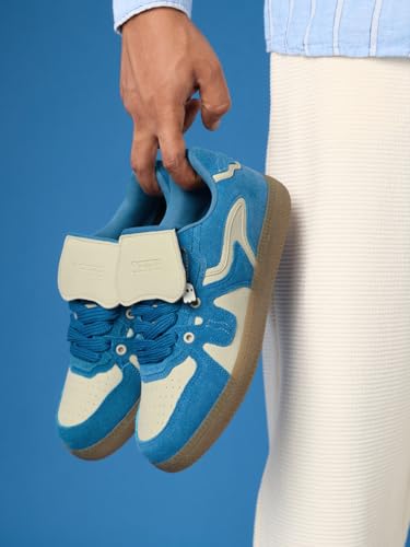 Image of The Souled Store UBZ Legacy: Blueprint Men and Boys Low Top Sneakers | Blue & Off-White Retro Trainer with Microfibre Suede, Cushioned Insole & Lightweight Build