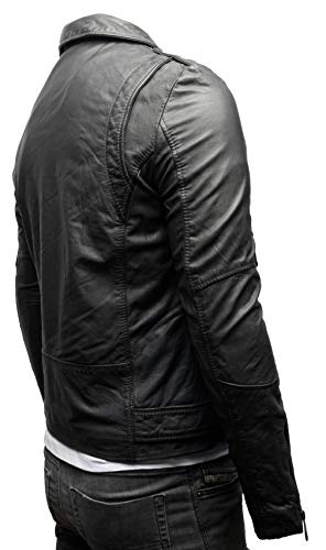 Crone Fynn bikerjas voor heren, basic echt leer of eco-leer, met riem en reverskraag - Image 6