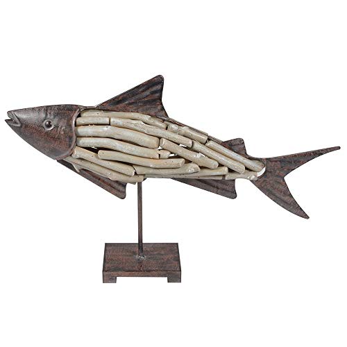 PEIXE DECORATIVO DE FERRO E MADEIRA