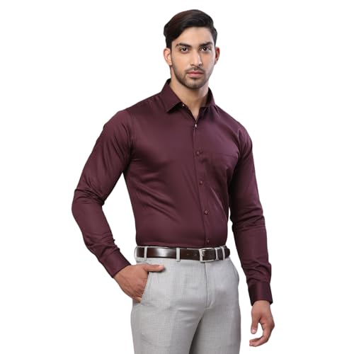 Image of Raymond Men Cotton Slim Fit Solid Pattern Semi Cut Away Collar Formal Shirt