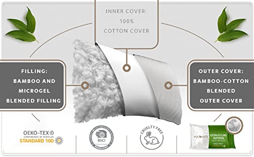 Viadante Luxury Bamboo Pillow- Adjustable Pillow With Natural Bamboo Fill. Soft Or Firm Support For Back, Stomach & Side Sleepers. Oeko- Tex Certified Best Pillow For Neck Pain And Headaches. #TOP1