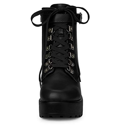 Allegra K Women's Zip Chunky Heel Platform Ankle Combat Boots3