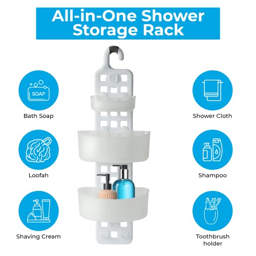Blue Canyon 3 Tier Adjustable Plastic Shower Caddy, Hanging Caddy, No Drill Plastic Bathroom Shelf, Non-Rusting Storage Shelves, Shower Accessory, Bathroom Organisation Shelf, White - Image 4
