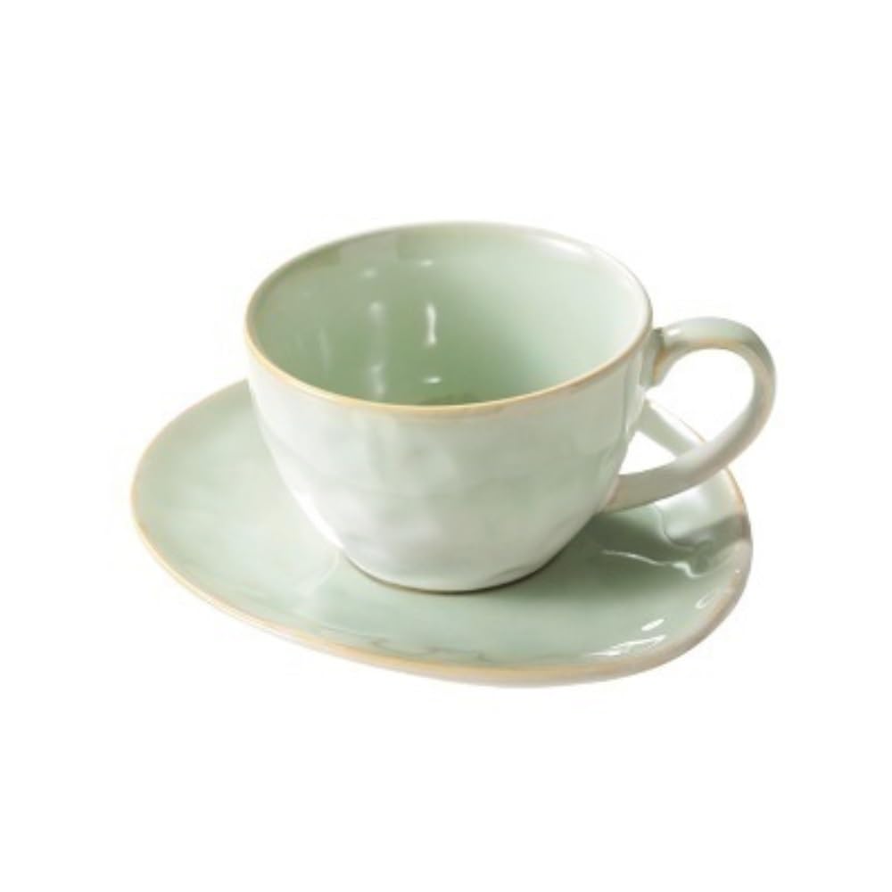 Tazas de café grandes de cerámica, Juego de taza y plato café porcelana multicolor 250 ml(Green)