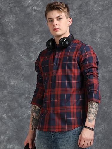 Image of StitchX Men's Full Sleeve Checkered Casual Spread Collar Cotton Shirt