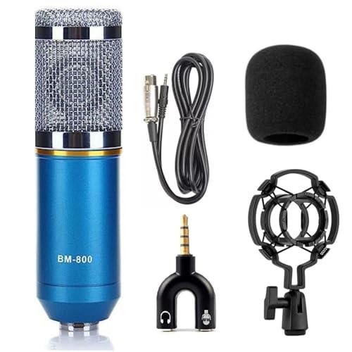 Image of MOCKING BIRD BM800 Condenser Microphone Set Recording Studio Equipment Kit with Mic Stand Pop Filter & External Sound Card for Singing Live Streaming Gaming Broadcasting Home Studio (Bluee)
