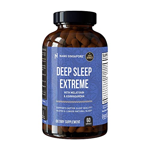 Deep Sleep Extreme with w/Melatonin & Ashwagandha Sleeping pill Healthy Sleeping Cycle & Supports Calmness for adults extra strenght - Natural Sleep Aid - 60 Counts