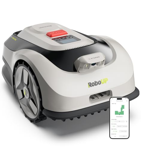 RoboUP Raccoon 2 SE Robotic Lawnmower for 0.15 Acre, Wire Free Robot Mower with AI Obstacle Avoidance, APP-Free One-Button Operation, 1.18'-3.15' Adjustable Height, Low Noise, Ideal for Small Lawns