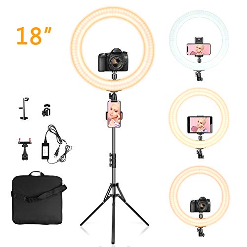 Ring Light 18" with Tripod Stand, Dimmable LED Ring Light 3 Light Modes