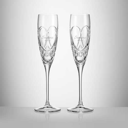 Waterford Personalized True Love Wedding Champagne Flutes Set of 2 Custom Engraved Crystal Champagne Glasses for Wedding Anniversary Bride and Groom