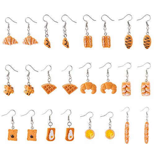 12pairs Cute Resin Simulated Bread Temperament Long Earrings Student Studs