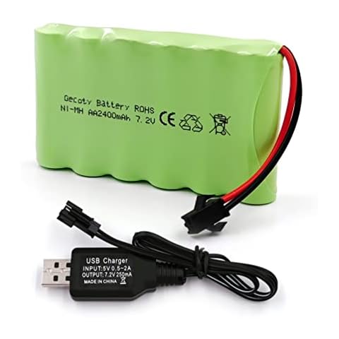 Gecoty® 7.2 V NI-MH Battery Pack, 2400 mAh Rechargeable AA RC Car Battery, 7.2 V Battery with Charging Cable, SM Plug for Remote Controlled Trucks, Lighting, Power Tools Cover