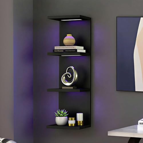 VIWODS 4-Tier Wall Shelf Unit with RGB Lights, Floating Lack