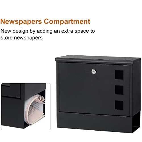 Kentoko Locking Mailbox Wall Mounted Locked Mailboxes,Mail Box With Key Lock,Large Capacity Mailbox For Newspapers,Black #TOP4