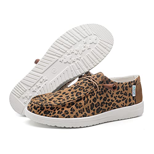 Betrue Lightweight Boat Shoes For Women, Womens Casual Loafers, Womens Slip On Deck Shoes, Breathable Canvas Sneakers For Women（Be2207-Brown Leopard-38） #TOP4