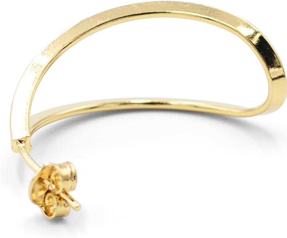 Gold Tone Hoop Earrings for Women, 18k Yellow Gold Filled (1.2" Concave Half Hoop) - Image 2