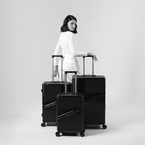 Image of Assembly Luggage Trolley Set of 3 (20+24+28 Inch) with TSA Locks & 3 Packing Cubes, Polycarbonate Hard Shell Spinner Trolley Bag Set for Family Travel, Black (Small+Medium+Large)