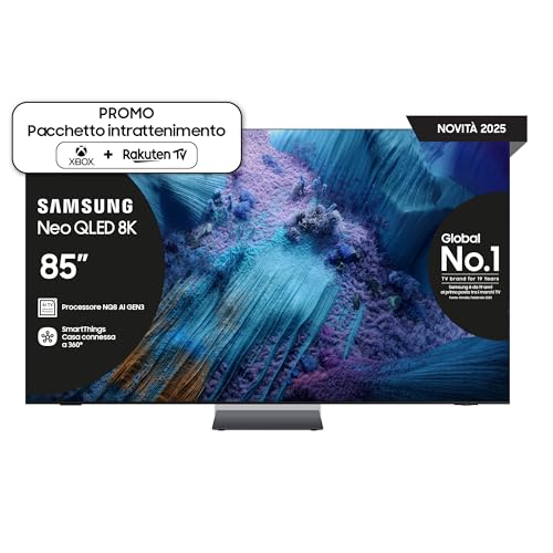 Samsung Neo QLED 8K Vision AI Smart TV 85'' QE85QN990FTXZT Mini LED, NQ8 AI Gen3 Processor, 8K AI Upscaling Pro, Glare Free, Dolby Atmos & OTS Pro, InfinityAir Design, PACCHETTO INTRATTENIMENTO, 2025