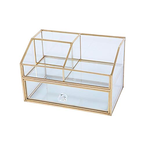 SLHP Organizador de maquillaje, joyas, soporte dorado, caja de cosméticos de cristal