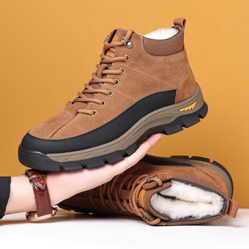 Men's Genuine Leather Lace-up Hiking Boots Fashion Suede Waterproof Plus Velvet Warm Snow Boots Outdoor Casual Non-Slip Slip-on Chukka Boots3