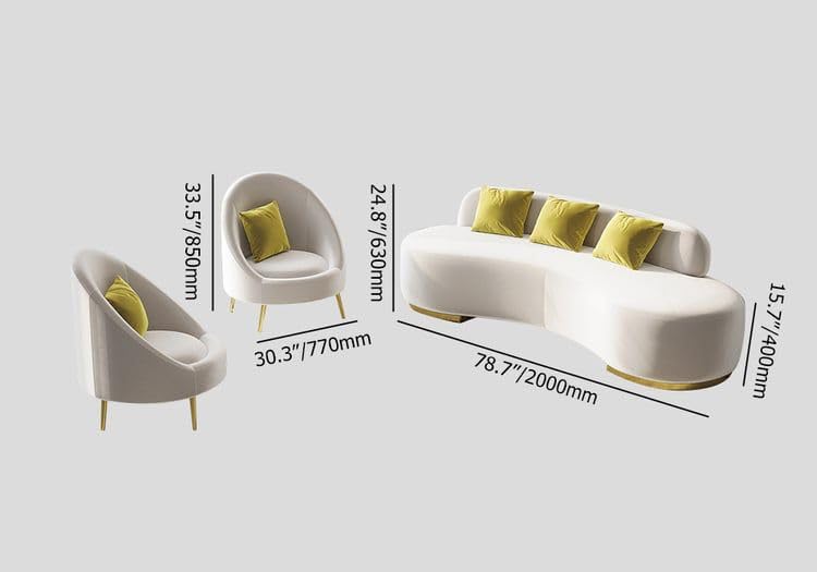 Image of LEGACY OF COMFORT Tara Upholstered Curved Sofa Living Room Set 3 Seater Sofa with 2 Chairs (White)
