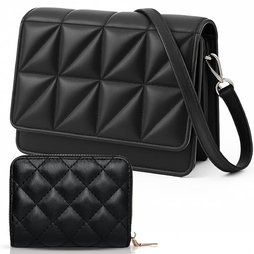 sea tear – Bolso mujer bandolera pequeño negro elegante – Bolso acolchado con monedero, material vegano PU impermeable, cierre magnético, correa ajustable 70-130 cm, ideal para uso diario o regalo sea tear – Bolso mujer bandolera pequeño negro elegante – Bolso acolchado con monedero, material vegano PU impermeable, cierre magnético, correa ajustable 70-130 cm, ideal para uso diario o regalo