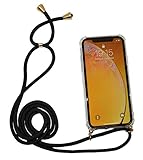 Hochwertige durchsichtige TPU-Handyhülle mit Handykette / Schnur in der Farbe Schwarz-Gold (New Generation), anpassungsfähig für iPhone XR;