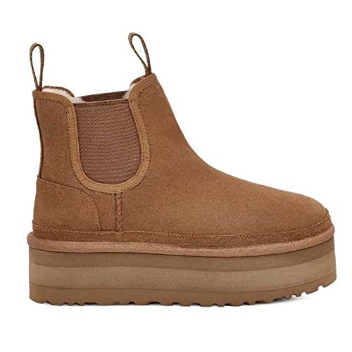 VALINK Women's Thick-Soled Snow Boots Plush Ankle Booties Fashionable Stacked Heel Short Boots Winter Plush Chunky Heels Chelsea Boots Camel