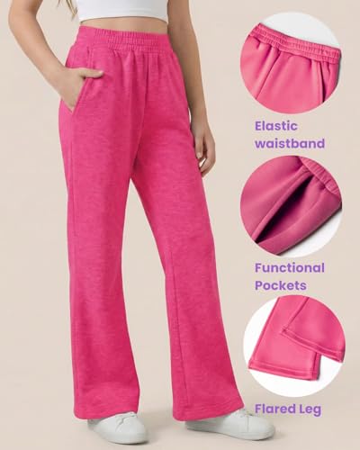 Image of WELAKEN Girls Sweatpants for Casual & Athletic - Kids Flared Pants Bell-Bottom Trousers with Pockets