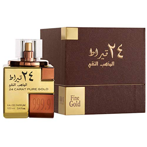 24 Carat Pure Gold EDP - 100 ML (3.4 oz) I Classic combination of Oudh, roses and vanilla I Incense, Amber, Leather, Musk, & Vanilla I Very Strong Smell I Powerful Arabic Attar perfume I by Lattafa