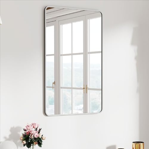 SCWF-GZ 20x30 Rectangle Mirror Full Length Wall Mounted Hanging or Against Wall Metal Frame Dressing Make-up Mirrors for Entryway Bedroom Bathroom Living Room 20 30 inch Silver