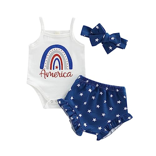 Image of Kuriozud Newborn Infant Baby Girl 2 Piece Summer Outfits Tank Romper Top + Ruffle Bloomer Shorts Set Clothes