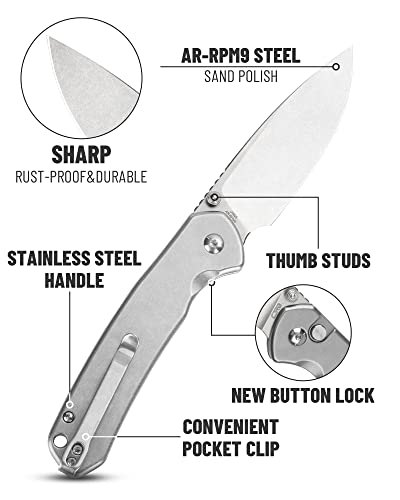 Cjrb Folding Knife Pyrite (J1925) Ar-Rpm9 Balde And Stainless Steel Handle Button Lock Edc Pocket Knife With Clip Silver #TOP3