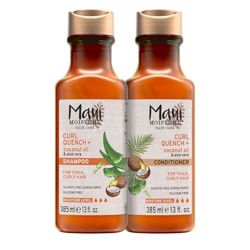 Maui Moisture Curl Quench + Coconut Oil Shampoo + Conditioner to Hydrate and Detangle Tight Curly Hair Softening Shampoo Vegan Silicone & Paraben-Free 13 Fl Oz