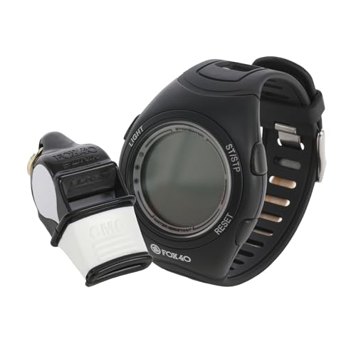Fox 40 Schiedsrichteruhr-Set | Digitaluhr mit Stopp- & Countdown-Funktion | Extrem Laute 120 DB Trillerpfeife | Schiedsrichter Equipment | Schwarz