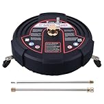 Tool Daily 15 Inch Pressure Washer Surface Cleaner Attachment with Wheels, with 2 Power Washer Extension Wands and 2 Replacement Nozzles, 3600 PSI, Black