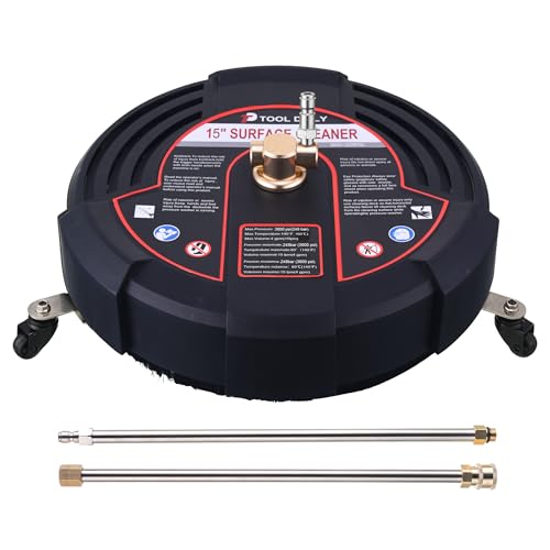 Image of Tool Daily 15 Inch Pressure Washer Surface Cleaner with 3 Wheels, 2 Extension Wands, Surface Cleaner for Pressure Washer Attachment for Concrete, Driveway, Sidewalk, Patio, 3600 PSI