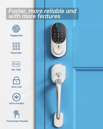 Fingerprint Keypad Door Lock With Handle, Smonet Keyless Entry Front Door Handle Set With Deadbolt Auto Lock,Electronic Biometric Digital Locks With Code,Fobs,Key,Security Home Gifts Combination Lock #TOP2