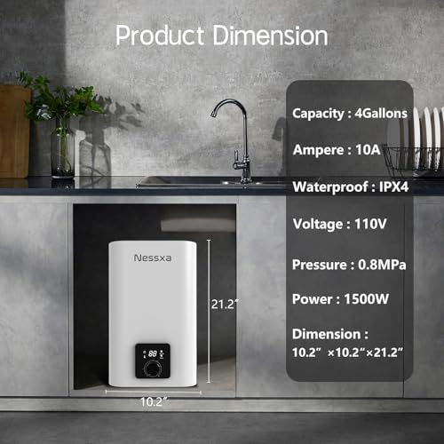 4 Gallon Electric Mini Tank Water Heater, 110V 1500W Compact Electric Storage Instant Hot Water Heaters, Point of Use On Demand Under Sink Water Heater for Home Kichen Bathroom